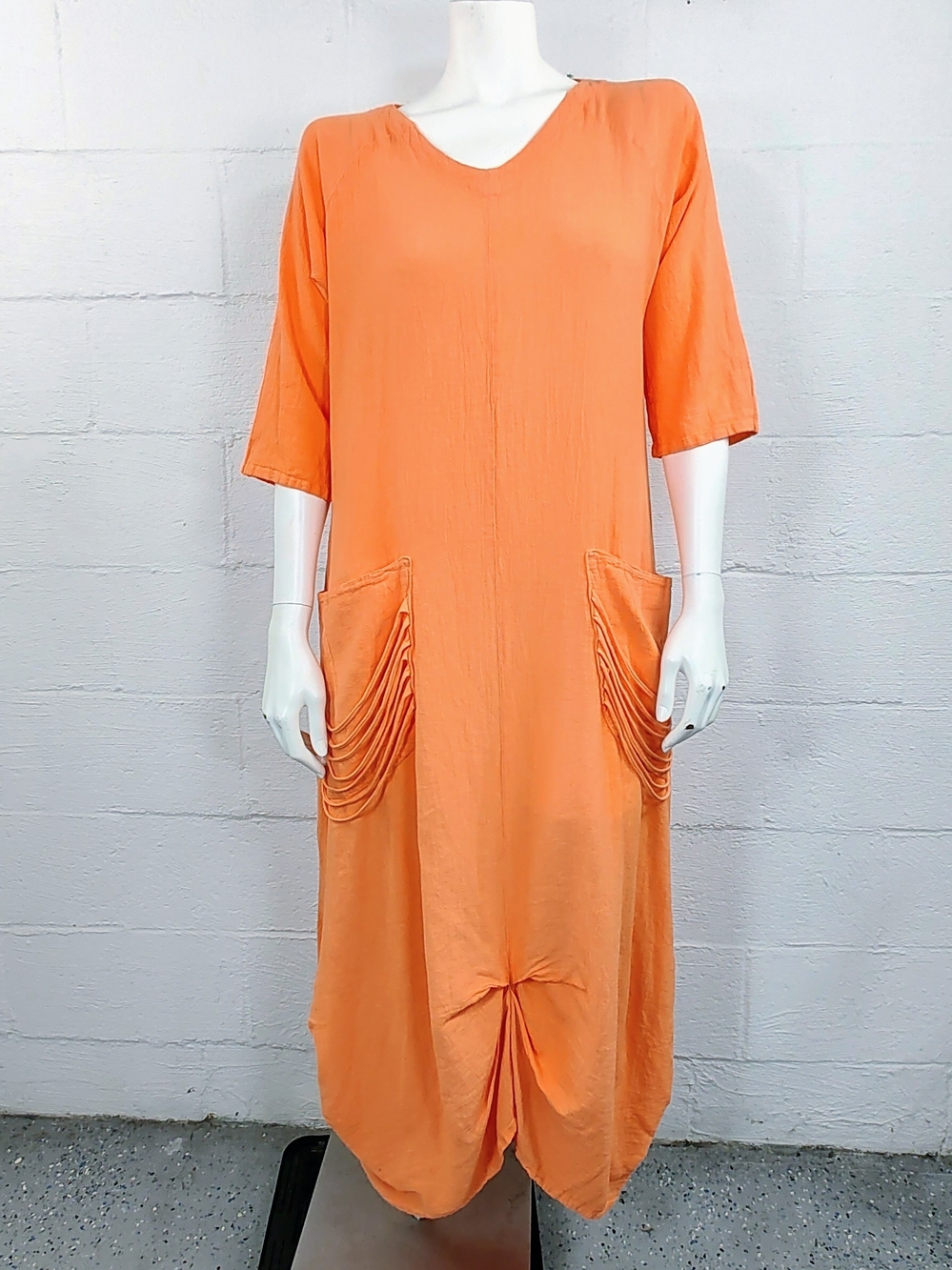 Oh My Gauze! Orange Maxi Dress with Draped Pocket Detail
